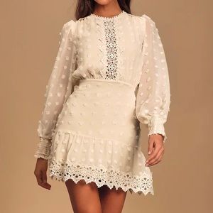 NWT Lulus Cream Embroidered Lace Long Sleeve Dress